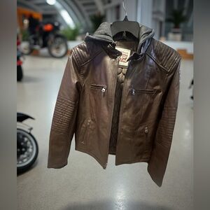 Levi’s Men's Brown Leather Jacket with Hood